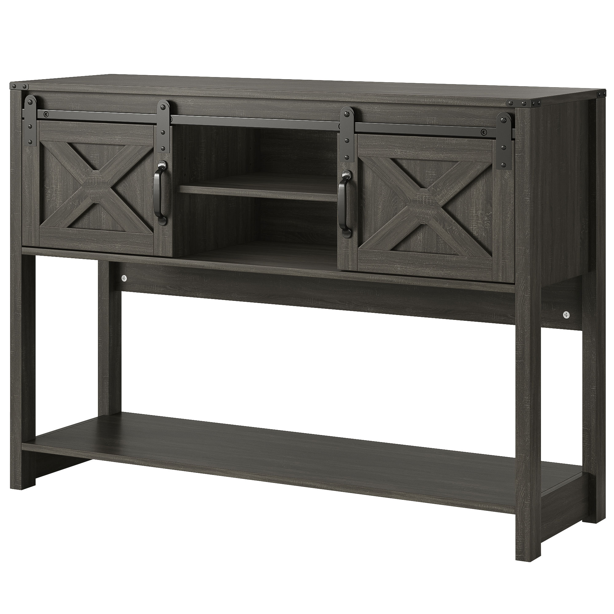 Farmhouse Entryway Table With Drawers, 46" Console Table With Sliding Barn Door, Wood Rustic Sofa Table With Adjustable Shelf For Living Room, Foyer, Hallway, Dark Gray_voghion.com